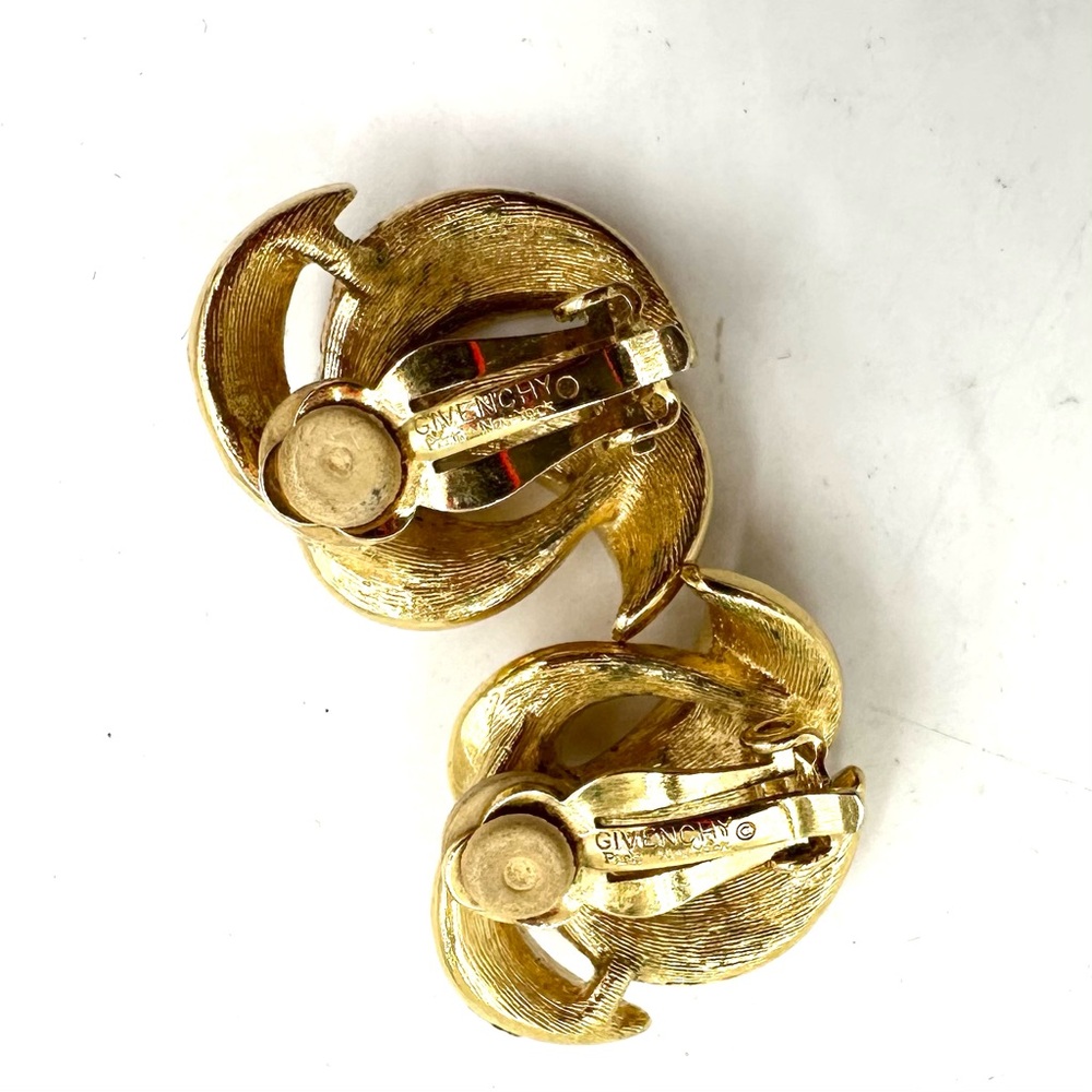 Vintage Givenchy Paris NY Gold Swirl Clip On Earrings 1980s - Picture 10 of 10